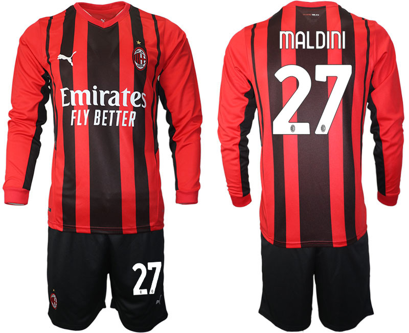 Men 2021-2022 Club Ac Milan home red Long Sleeve #27 Soccer Jersey->customized soccer jersey->Custom Jersey